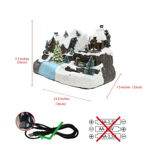 Music Playing With LED Lighting Christmas House Decorations Train And Christmas Tree Revolving Resin XMAS Villages Ornaments acacuss