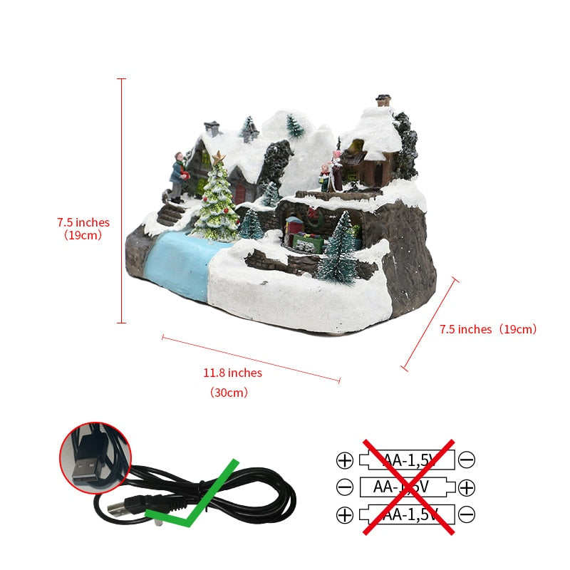 Music Playing With LED Lighting Christmas House Decorations Train And Christmas Tree Revolving Resin XMAS Villages Ornaments acacuss