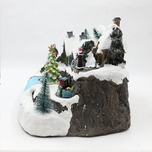 Music Playing With LED Lighting Christmas House Decorations Train And Christmas Tree Revolving Resin XMAS Villages Ornaments acacuss