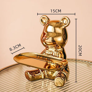NEW Resin Bear Storage Tray Nordic Creative Figurines Ornaments Porch Desk Home Decoration Keys Candy Storage Home Decor acacuss