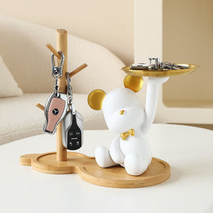 NEW Resin Bear Storage Tray Nordic Creative Figurines Ornaments Porch Desk Home Decoration Keys Candy Storage Home Decor acacuss