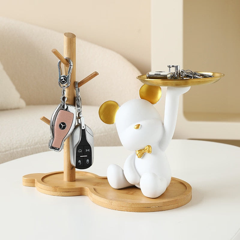 NEW Resin Bear Storage Tray Nordic Creative Figurines Ornaments Porch Desk Home Decoration Keys Candy Storage Home Decor acacuss