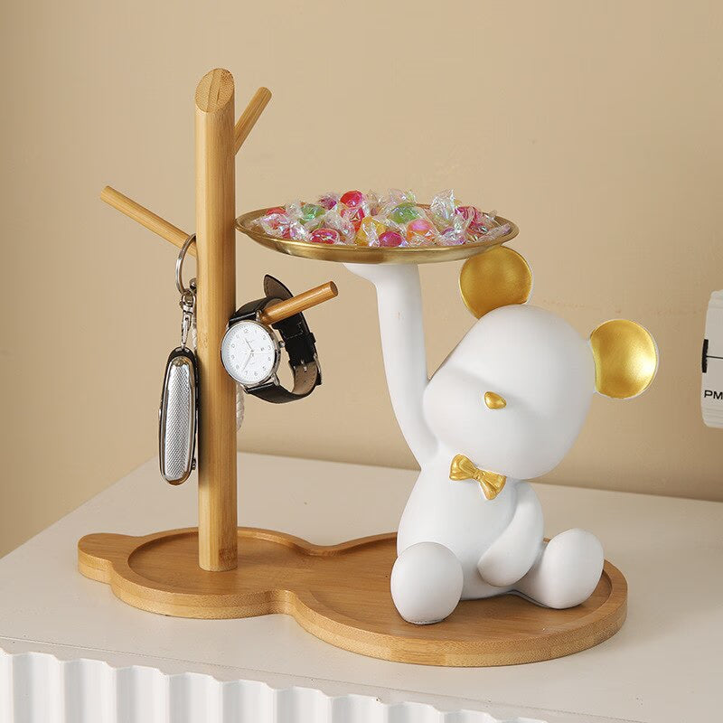 NEW Resin Bear Storage Tray Nordic Creative Figurines Ornaments Porch Desk Home Decoration Keys Candy Storage Home Decor acacuss