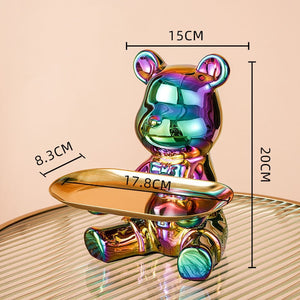NEW Resin Bear Storage Tray Nordic Creative Figurines Ornaments Porch Desk Home Decoration Keys Candy Storage Home Decor acacuss