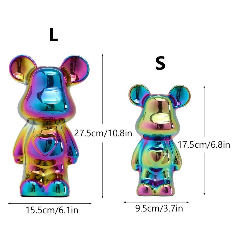 NORTHEUINS Ceramic Luxury Violence Bear Figurines Colorful Electroplated Teddy Bear Collection Item Living Room Decor Ornaments acacuss