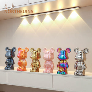 NORTHEUINS Ceramic Luxury Violence Bear Figurines Colorful Electroplated Teddy Bear Collection Item Living Room Decor Ornaments acacuss