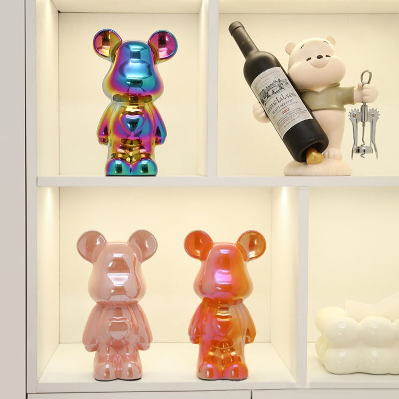 NORTHEUINS Ceramic Luxury Violence Bear Figurines Colorful Electroplated Teddy Bear Collection Item Living Room Decor Ornaments acacuss