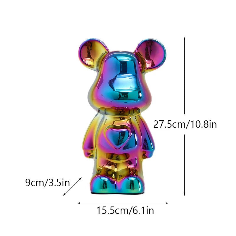 NORTHEUINS Ceramic Luxury Violence Bear Figurines Colorful Electroplated Teddy Bear Collection Item Living Room Decor Ornaments acacuss