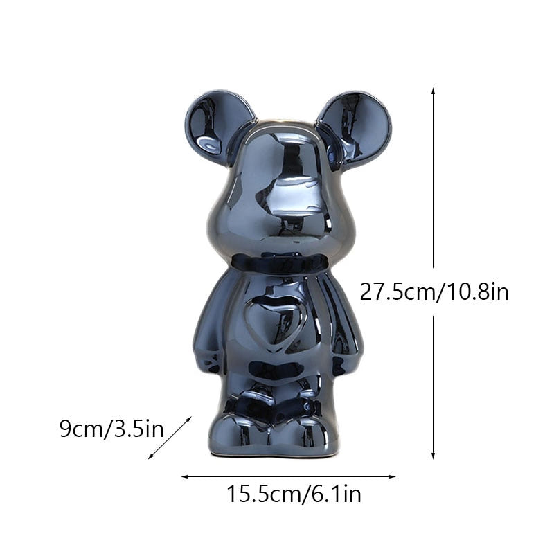 NORTHEUINS Ceramic Luxury Violence Bear Figurines Colorful Electroplated Teddy Bear Collection Item Living Room Decor Ornaments acacuss