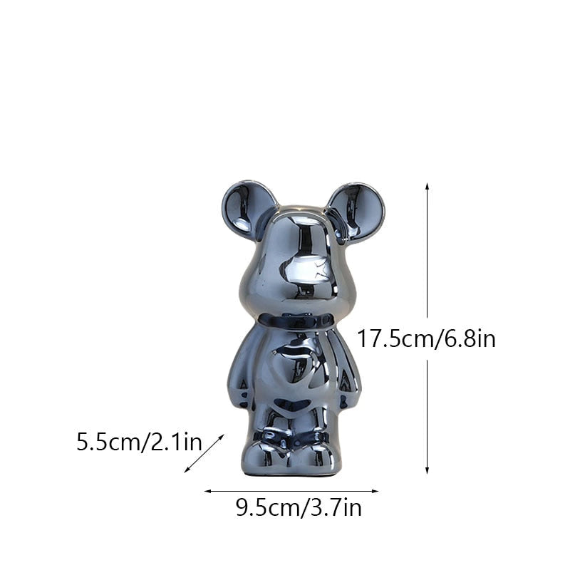 NORTHEUINS Ceramic Luxury Violence Bear Figurines Colorful Electroplated Teddy Bear Collection Item Living Room Decor Ornaments acacuss