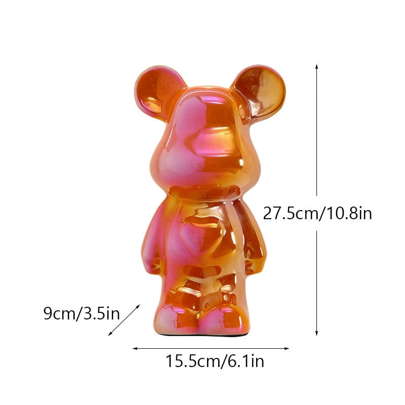 NORTHEUINS Ceramic Luxury Violence Bear Figurines Colorful Electroplated Teddy Bear Collection Item Living Room Decor Ornaments acacuss