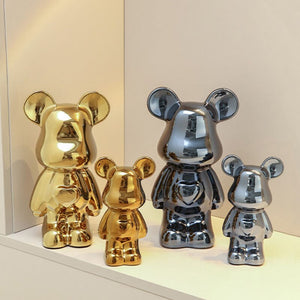 NORTHEUINS Ceramic Luxury Violence Bear Figurines Colorful Electroplated Teddy Bear Collection Item Living Room Decor Ornaments acacuss