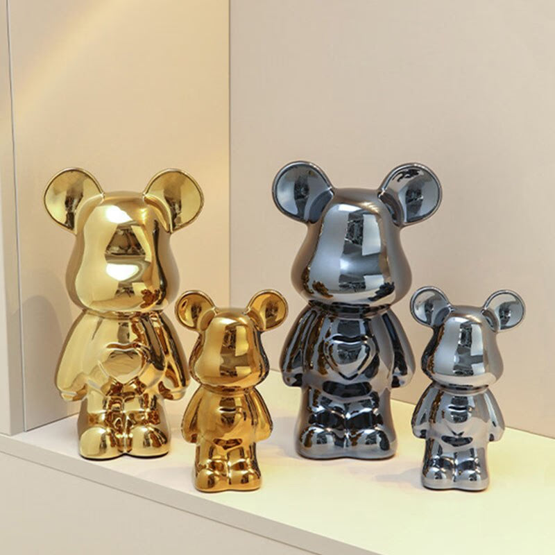 NORTHEUINS Ceramic Luxury Violence Bear Figurines Colorful Electroplated Teddy Bear Collection Item Living Room Decor Ornaments acacuss