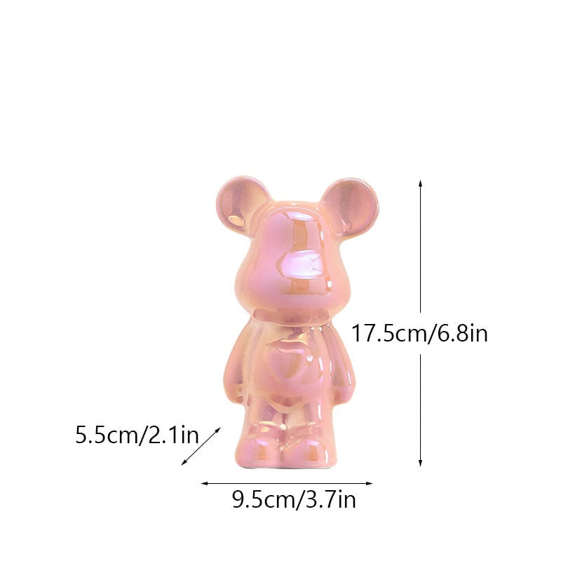 NORTHEUINS Ceramic Luxury Violence Bear Figurines Colorful Electroplated Teddy Bear Collection Item Living Room Decor Ornaments acacuss