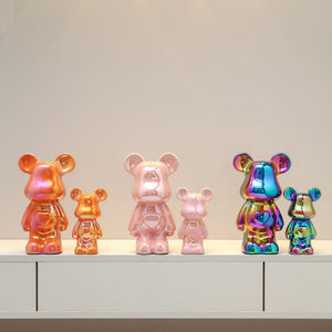 NORTHEUINS Ceramic Luxury Violence Bear Figurines Colorful Electroplated Teddy Bear Collection Item Living Room Decor Ornaments acacuss