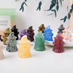 Natural Crystal Gemstone Crafts Ghost Statue Halloween Decoration Ornament Hat Ghost Carving Children's gifts acacuss