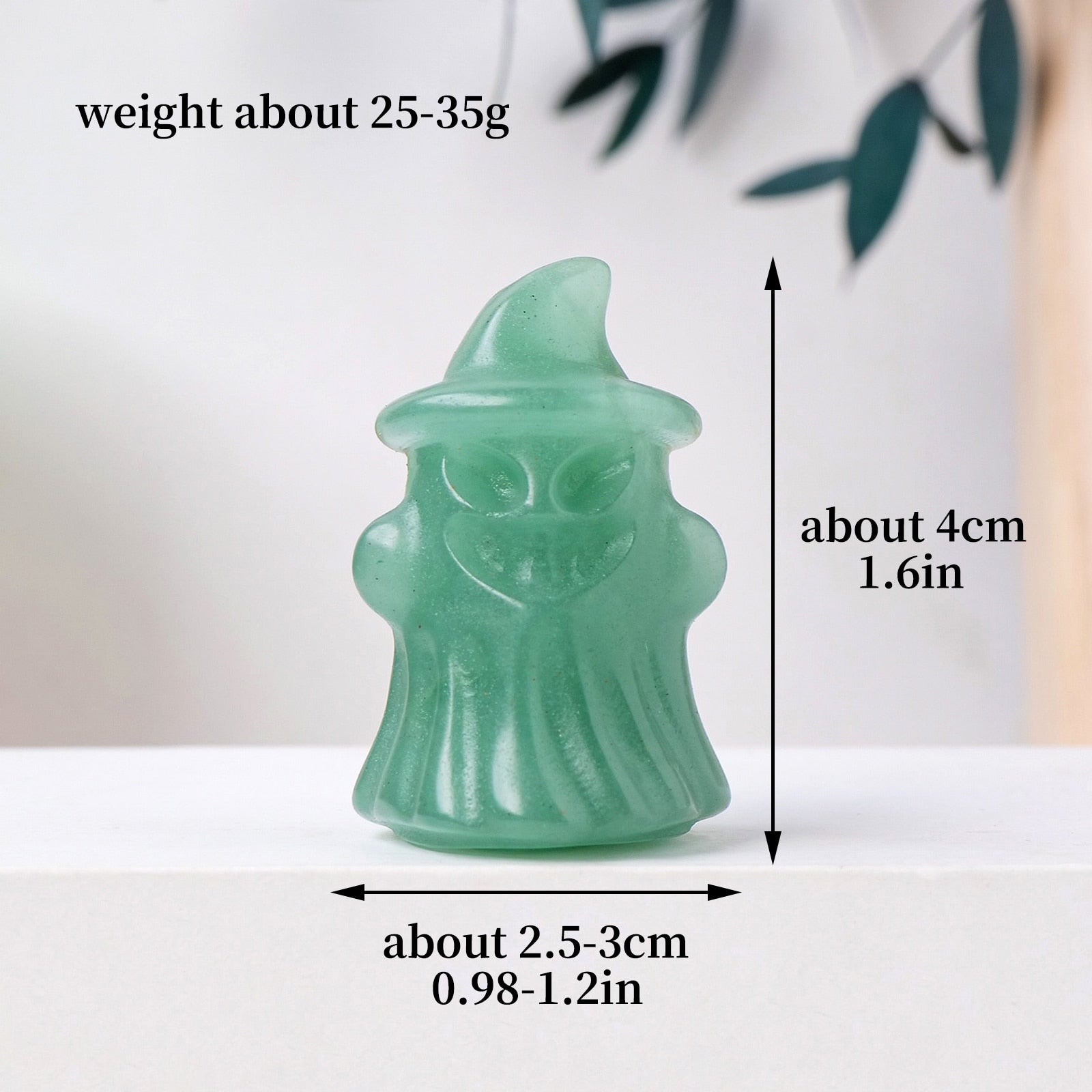 Natural Crystal Gemstone Crafts Ghost Statue Halloween Decoration Ornament Hat Ghost Carving Children's gifts acacuss