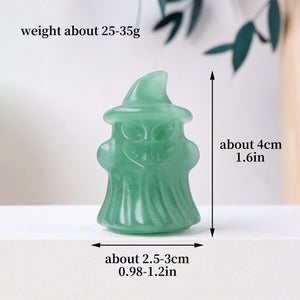 Natural Crystal Gemstone Crafts Ghost Statue Halloween Decoration Ornament Hat Ghost Carving Children's gifts acacuss