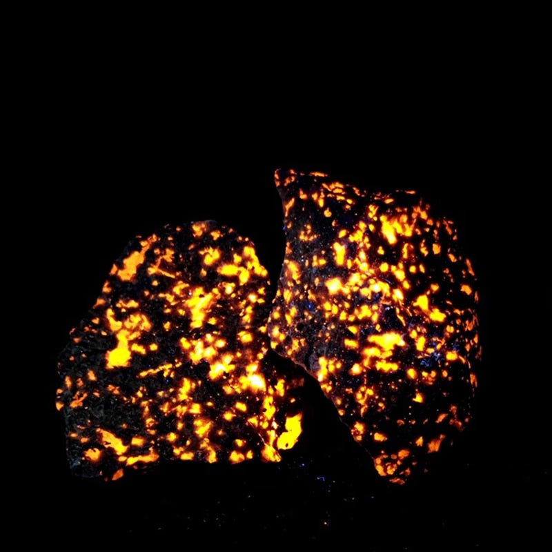 Natural Flame Fire stone Syenite containing fluorescent sodalite mineral rough crystal Long-wave UV 365NM Collection specimens acacuss