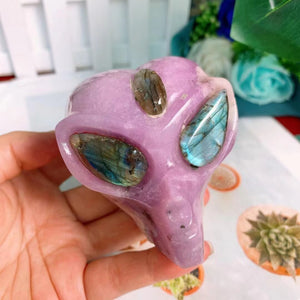 Natural Stone Carved Figurine Alien Skull Statue Healing Crystal Different Materials Decoration Gemstone Collection 1pcs acacuss
