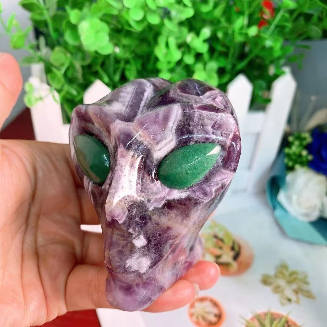 Natural Stone Carved Figurine Alien Skull Statue Healing Crystal Different Materials Decoration Gemstone Collection 1pcs acacuss