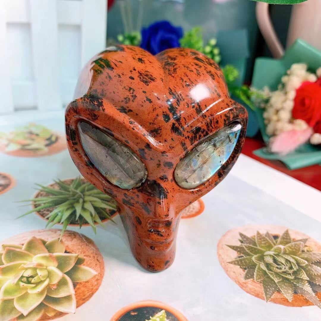 Natural Stone Carved Figurine Alien Skull Statue Healing Crystal Different Materials Decoration Gemstone Collection 1pcs acacuss