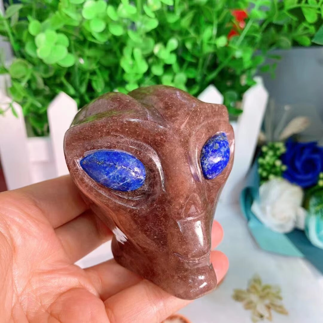 Natural Stone Carved Figurine Alien Skull Statue Healing Crystal Different Materials Decoration Gemstone Collection 1pcs acacuss