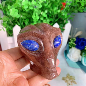 Natural Stone Carved Figurine Alien Skull Statue Healing Crystal Different Materials Decoration Gemstone Collection 1pcs acacuss