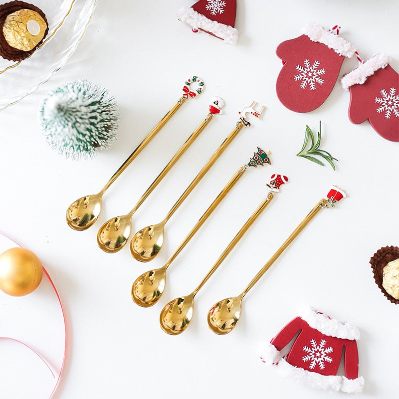 Navidad 2023 Merry Christmas Elk Tree Spoons Xmas Party Ornaments Christmas Decorations for Home Table New Year Kerst Noel Gift acacuss