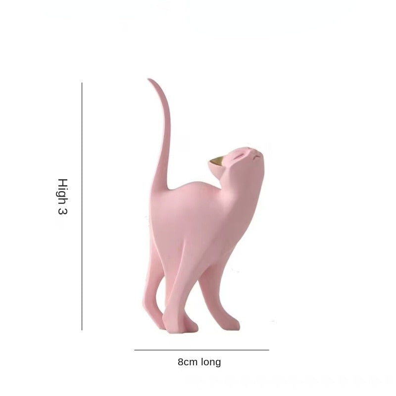 New Arrival Pink Cat Home Decoration, Creative Cat Statue, Living Room Bedroom Desktop Decoration, Resin Sculpture Craft Gift acacuss