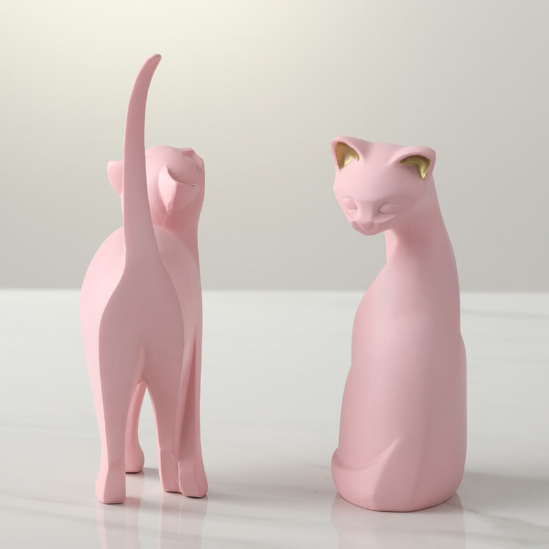 New Arrival Pink Cat Home Decoration, Creative Cat Statue, Living Room Bedroom Desktop Decoration, Resin Sculpture Craft Gift acacuss