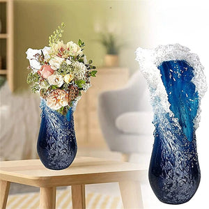 New Arrival Sea Ocean Wave Vase Handmade Resin Art Flower Pot Ornament Modern Desktop Living Room Creative Home Decor acacuss