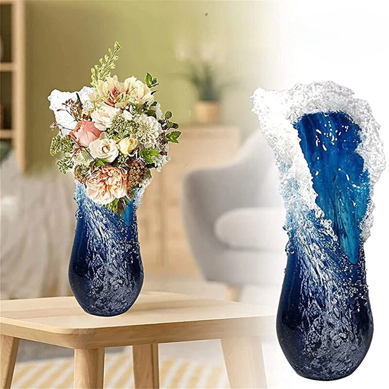 New Arrival Sea Ocean Wave Vase Handmade Resin Art Flower Pot Ornament Modern Desktop Living Room Creative Home Decor acacuss