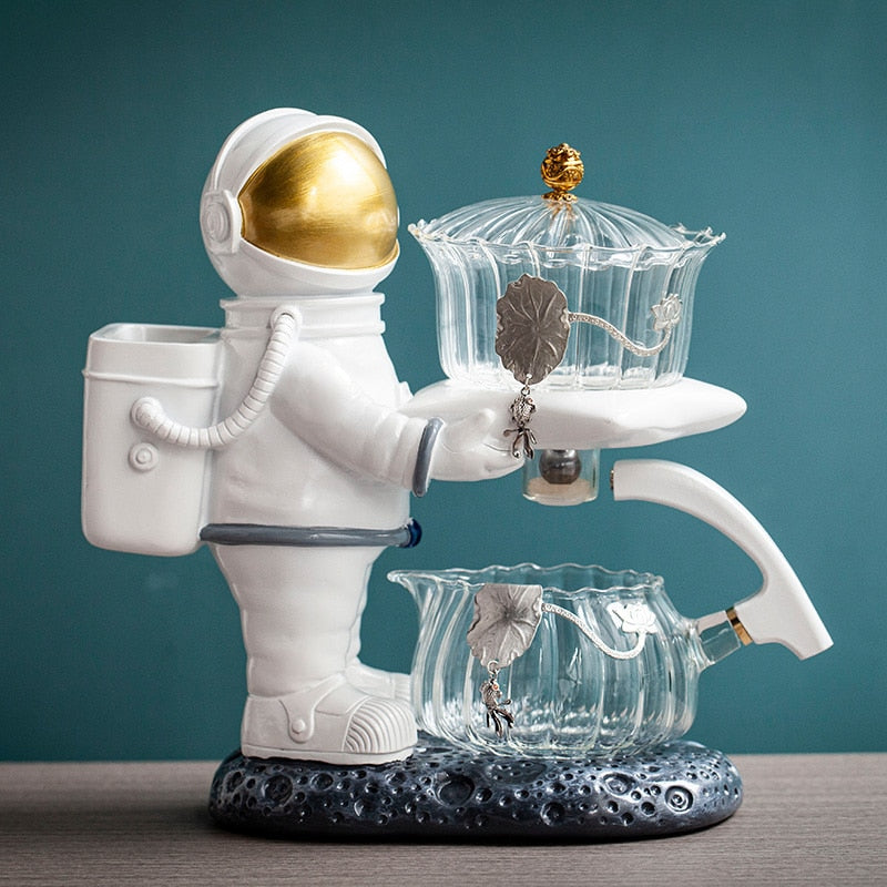 New Astronaut Creative Fish Magnetic Teapot Glass Lazy Automatic Tea Making Household Pu'er Oolong Tea Set Infuser Drinking acacuss