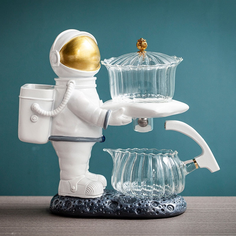 New Astronaut Creative Fish Magnetic Teapot Glass Lazy Automatic Tea Making Household Pu'er Oolong Tea Set Infuser Drinking acacuss
