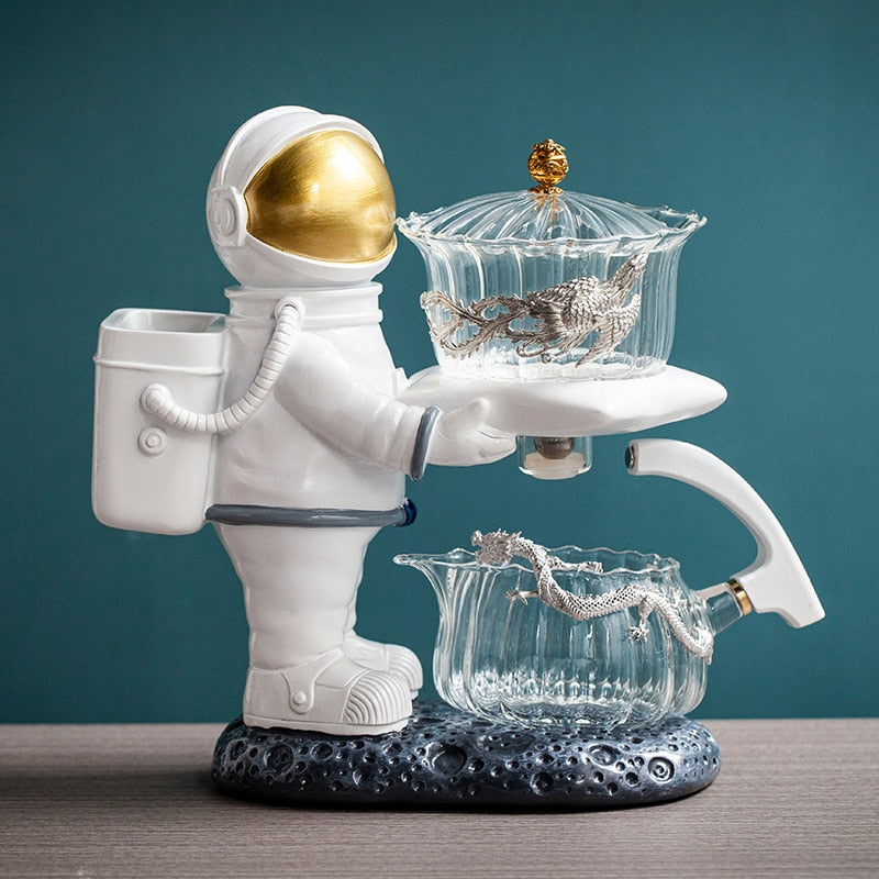 New Astronaut Creative Fish Magnetic Teapot Glass Lazy Automatic Tea Making Household Pu'er Oolong Tea Set Infuser Drinking acacuss