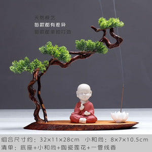 New Chinese style desktop porch decoration root carving welcome pine decorative art office incense burner decoration acacuss