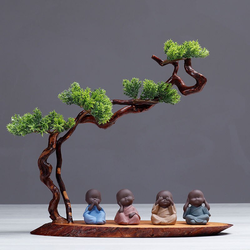 New Chinese style desktop porch decoration root carving welcome pine decorative art office incense burner decoration acacuss