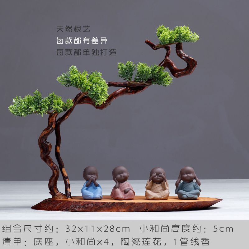 New Chinese style desktop porch decoration root carving welcome pine decorative art office incense burner decoration acacuss