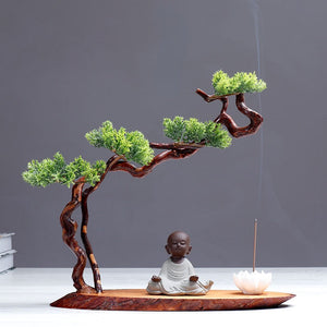 New Chinese style desktop porch decoration root carving welcome pine decorative art office incense burner decoration acacuss