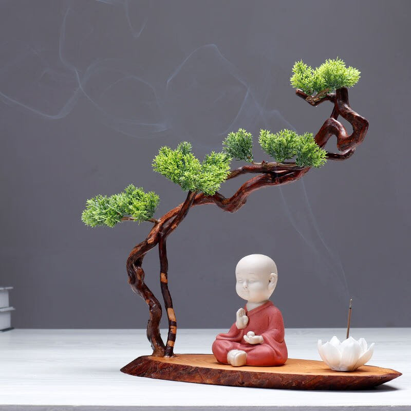 New Chinese style desktop porch decoration root carving welcome pine decorative art office incense burner decoration acacuss