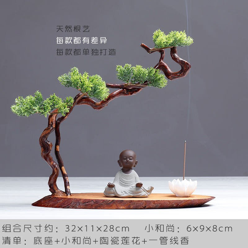 New Chinese style desktop porch decoration root carving welcome pine decorative art office incense burner decoration acacuss