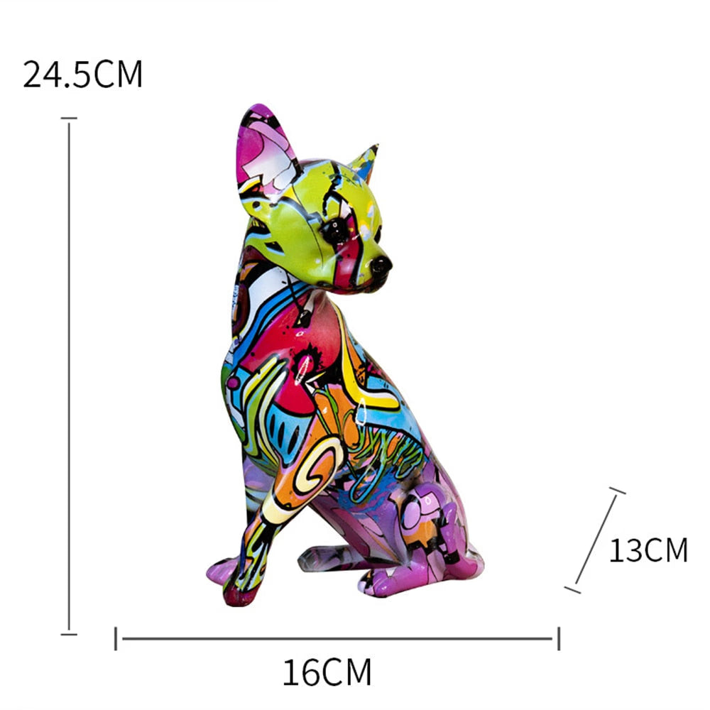 New Colored Chihuahua Bulldog Resin Sculpture Figurine Statue Office Home Decoration Ornaments Desktop Handmade Craft Modern Art acacuss