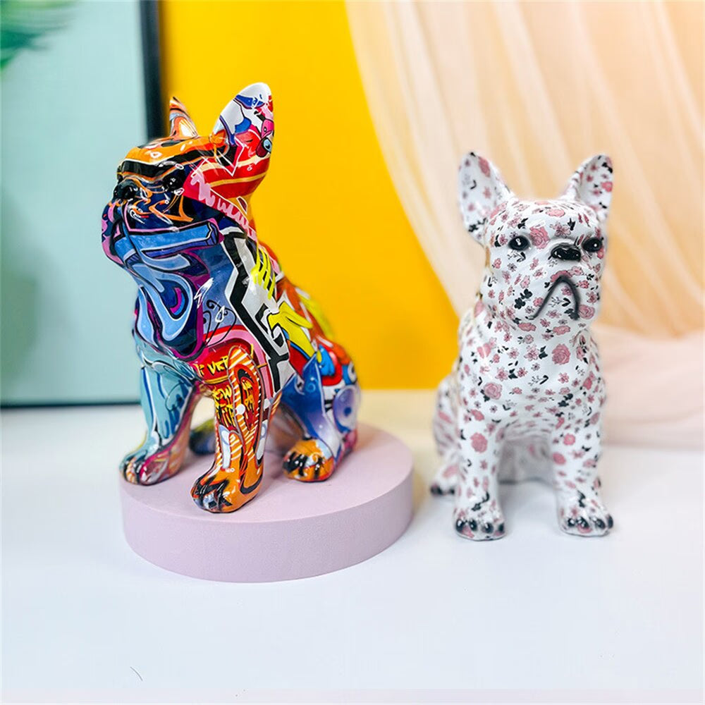 New Colored French Bulldog Resin Sculpture Figurine Statue Office Home Decoration Ornaments Desktop Handmade Craft Modern Art acacuss