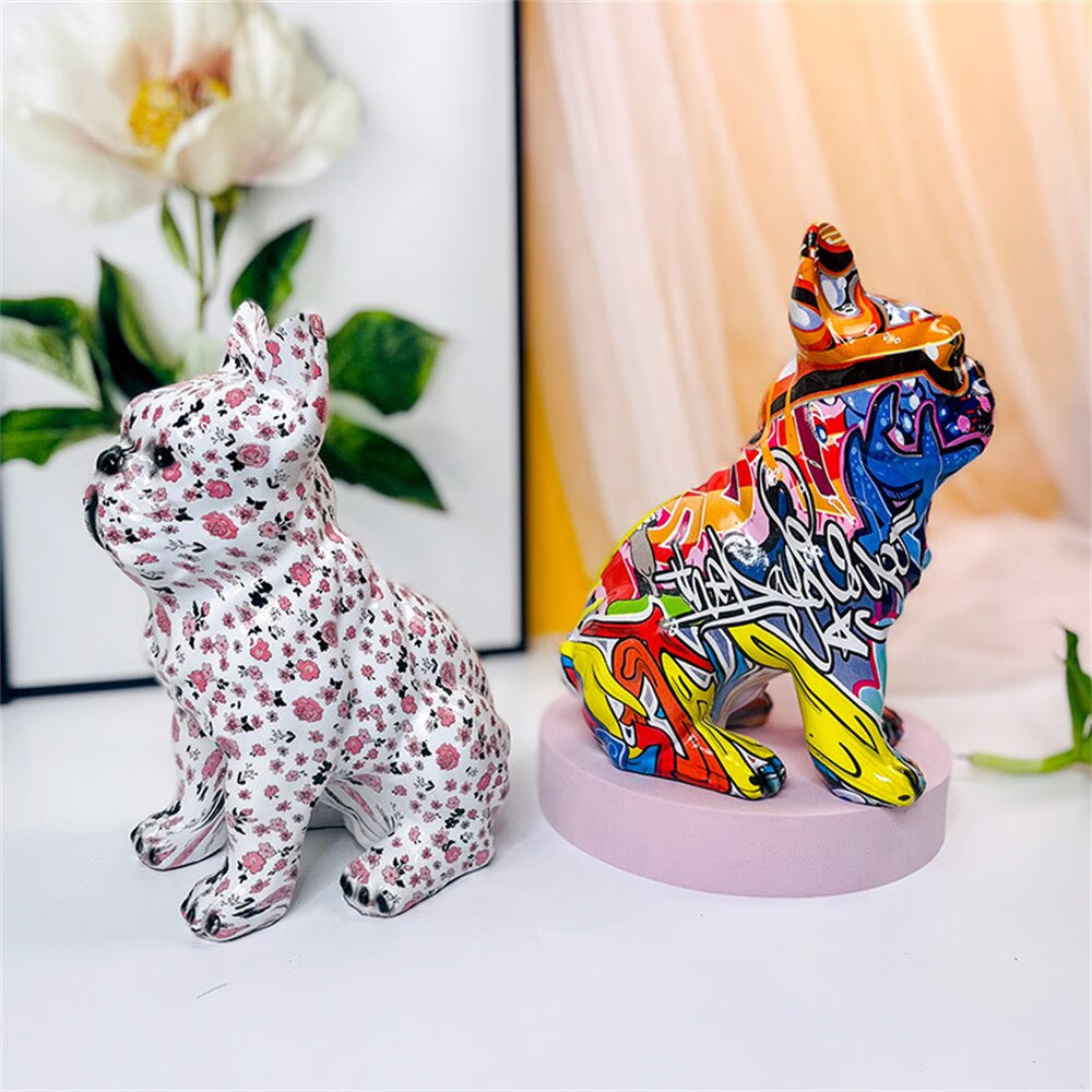 New Colored French Bulldog Resin Sculpture Figurine Statue Office Home Decoration Ornaments Desktop Handmade Craft Modern Art acacuss