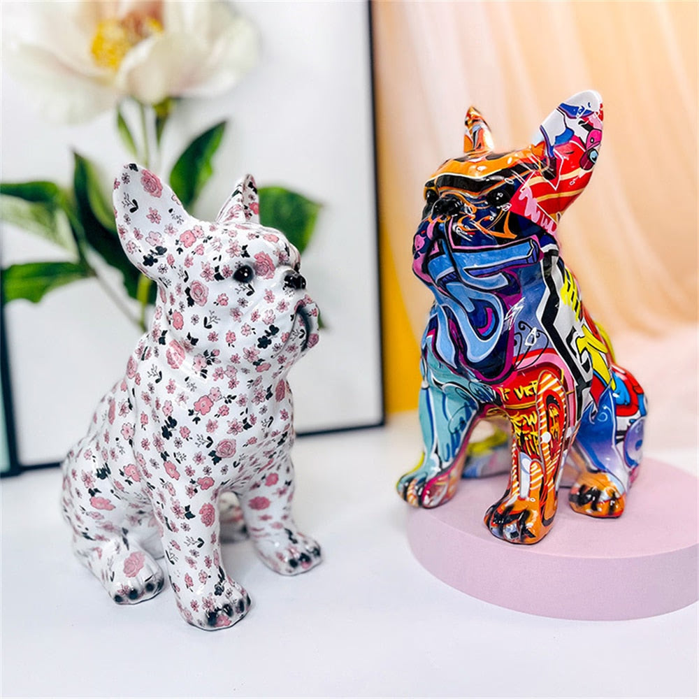 New Colored French Bulldog Resin Sculpture Figurine Statue Office Home Decoration Ornaments Desktop Handmade Craft Modern Art acacuss