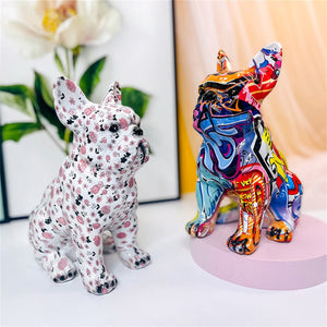 New Colored French Bulldog Resin Sculpture Figurine Statue Office Home Decoration Ornaments Desktop Handmade Craft Modern Art acacuss