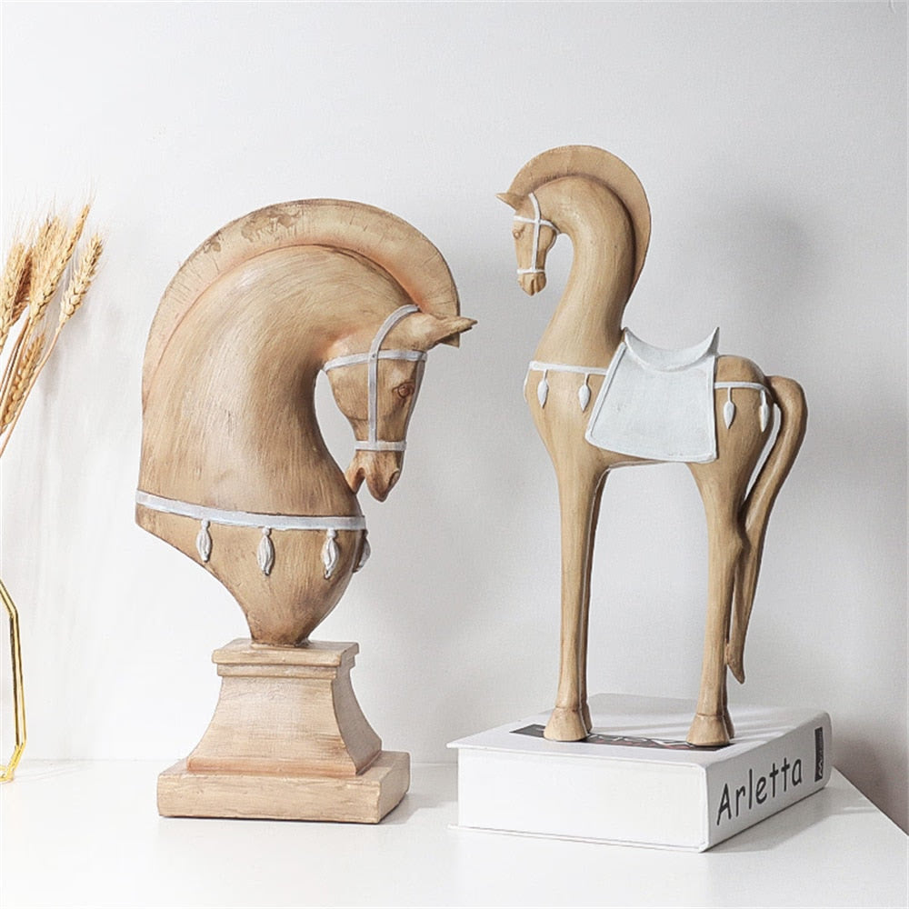 New Nordic Ancient Horse Statue Resin Sculpture Figurine Office Home Decoration Ornaments Desktop Handmade Craft Modern Art acacuss