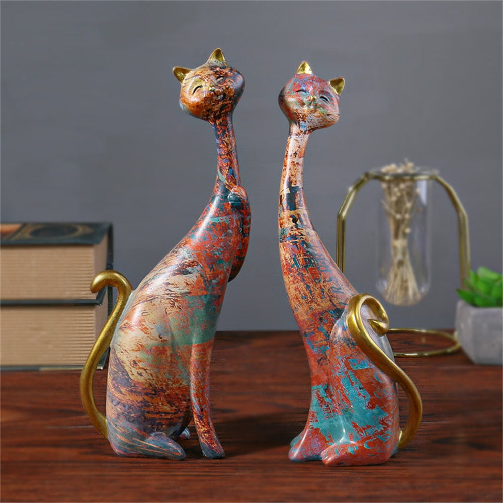 New Nordic Cute Cat Catty Resin Sculpture Figurine Office Home Decoration Ornaments Desktop Decor Handmade Craft Modern Art acacuss