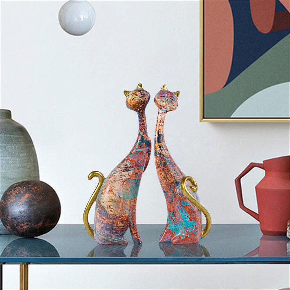 New Nordic Cute Cat Catty Resin Sculpture Figurine Office Home Decoration Ornaments Desktop Decor Handmade Craft Modern Art acacuss